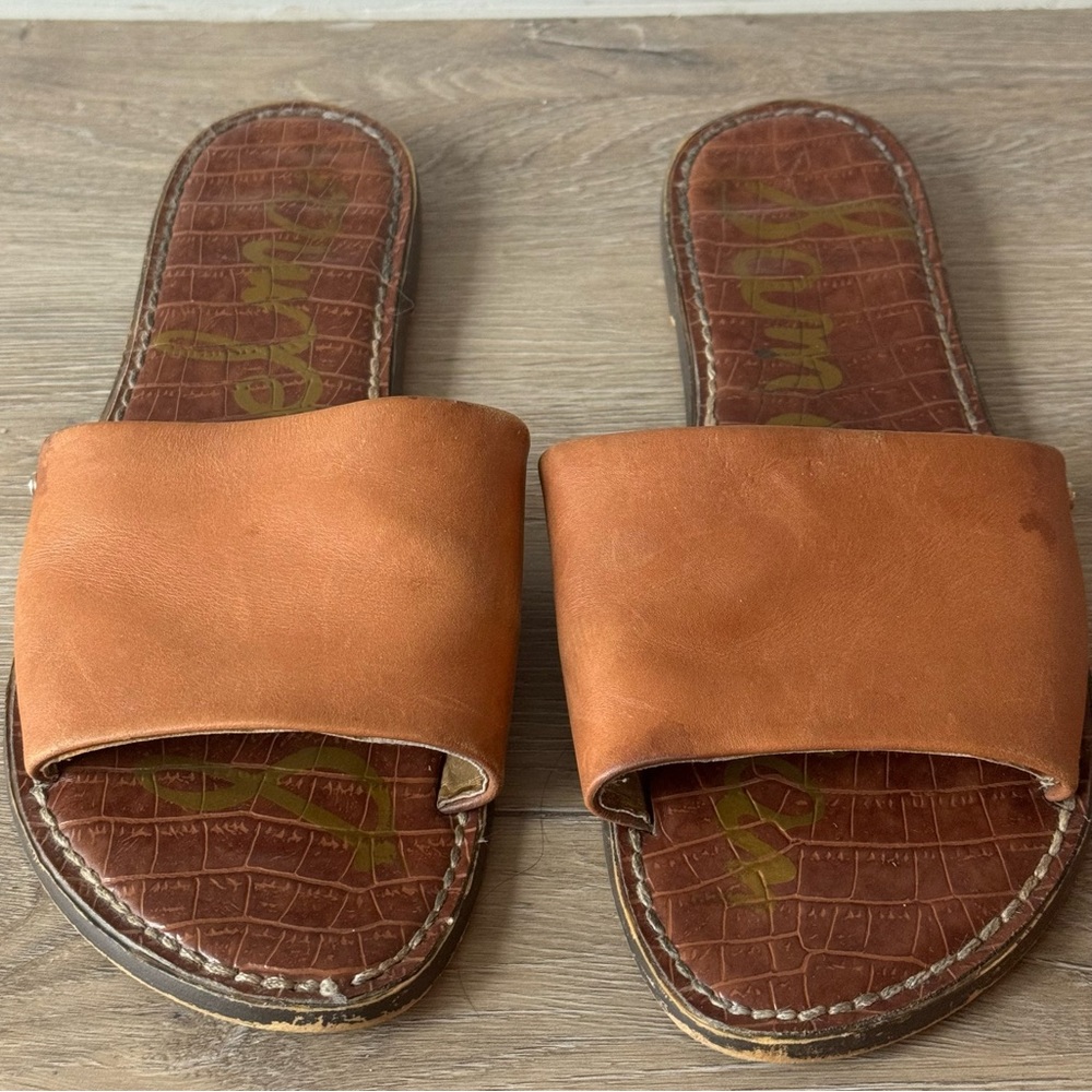 Sam Edelman Brown Leather Slide Sandals